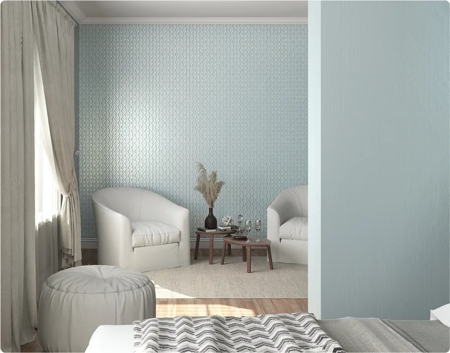 blue wallpaper interior